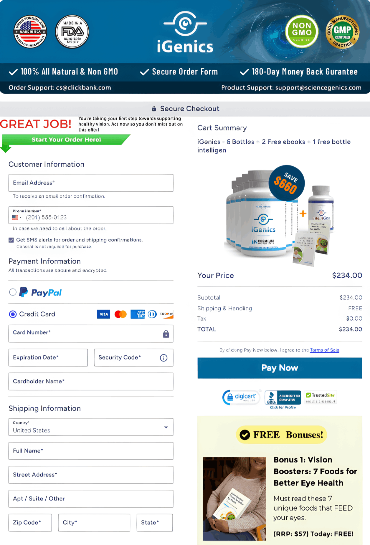 iGenics Checkout page